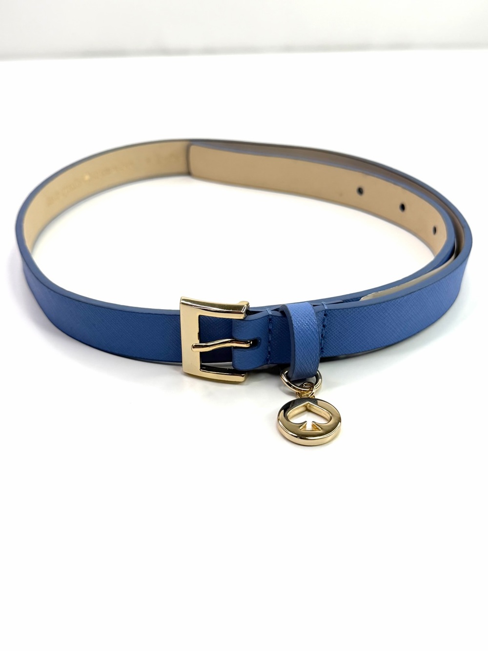 Kate Spade Blue Spade Gold Charm Saffiano Leather Belt